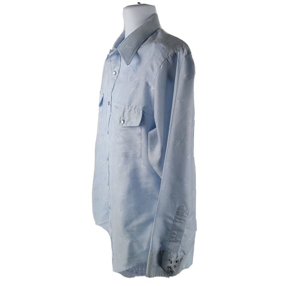 Vtg Stetson Saddle Tail Mens Shirt Sz L Embroidered Horse Pearl Snap Cowboy Blue - Picture 4 of 7